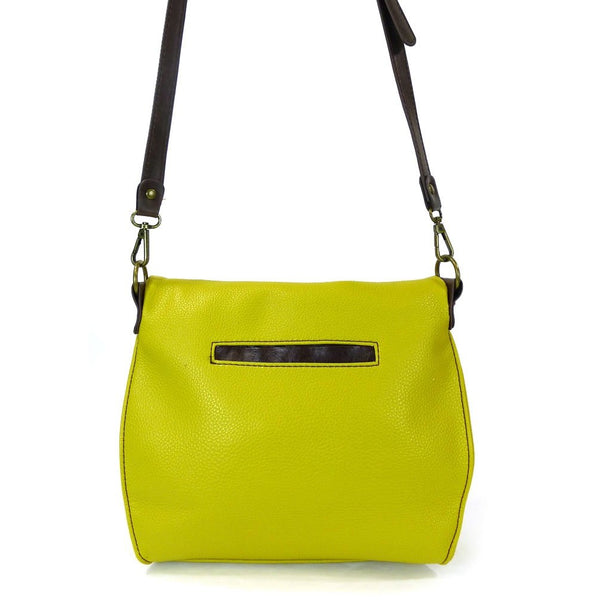 Chala Charming Crossbody Bag Pleather Metal OWL Mustard Yellow Convertible