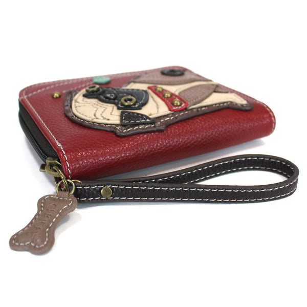 Charming Poodle Deluxe Zip around Wallet in Mauve Stripe Pattern (Pug)