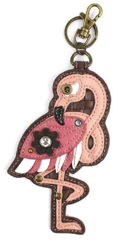 Chala Tropical Flamingo Whimsical Inspired Key Chain Coin Purse Leather Bag Fob Charm