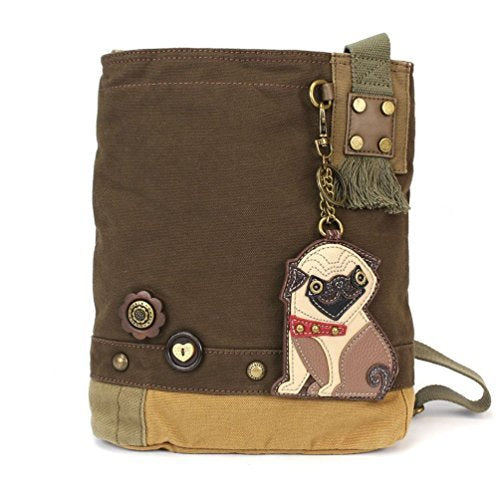 Chala Womens' Canvas Patch Crossbody Handbag "Pug" - Dark Brown
