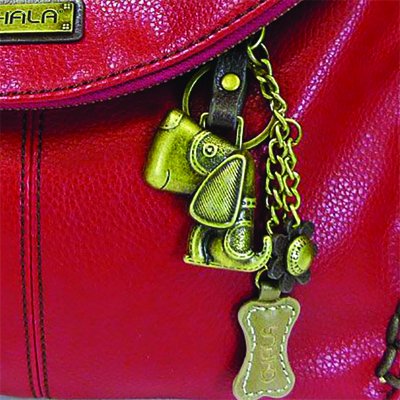 Chala Charming Crossbody Bag with Zipper Flap Top and Metal Chain - Burgundy - Dog