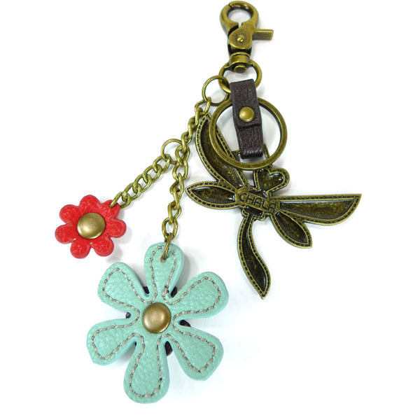 Chala Bronze Metal- Purse Charm, Key Fob, Keychain Decorative Accessory - M602 Teal Dragonfly
