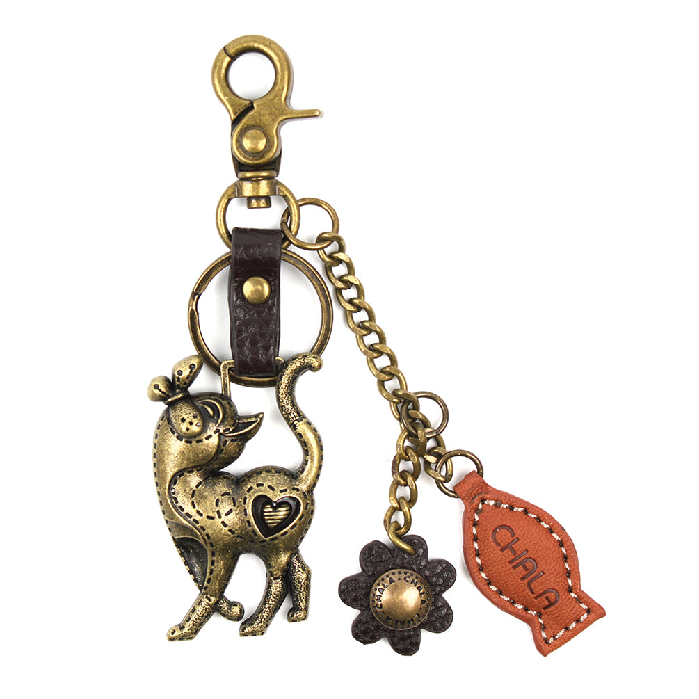 Chala Bronze Metal- Purse Charm, Key Fob, Keychain Decorative Accessory - M602 Slim Cat