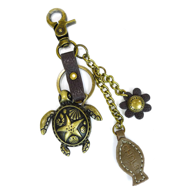 Chala Bronze Metal- Purse Charm, Key Fob, Keychain Decorative Accessory - M602 Turtle Fish