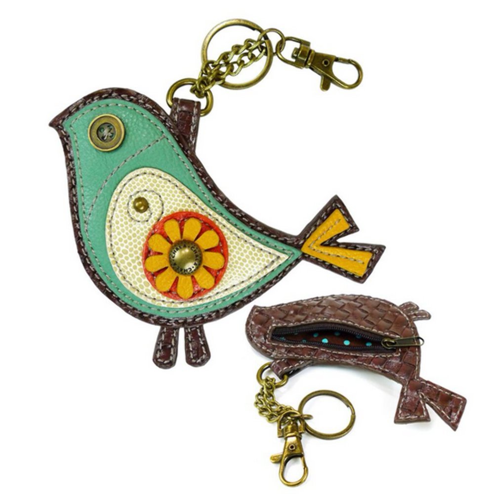 Chala Teal Green Bird Coin Purse/Key Fob