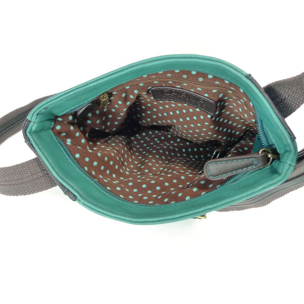 New Chala SWING Cross-body Bag Vegan Leather Dragonfly BLACK w/ Teal