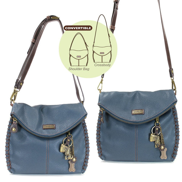 Chala Charming Crossbody Bag - Flap Top and Metal Key Charm in Navy Blue, Cross-Body or Shoulder Purse - Dog