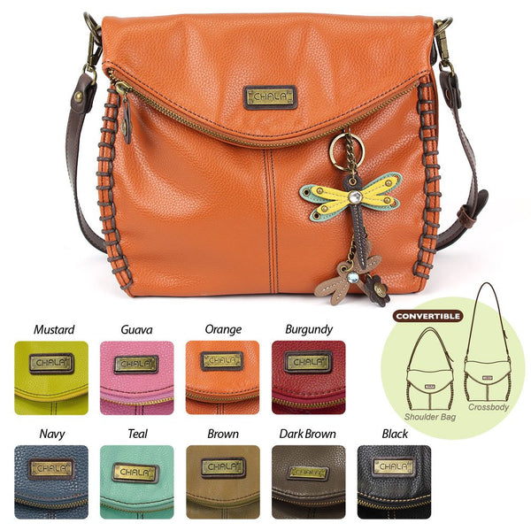 Chala Crossbody with Charming Yellow Double Dragonfly Keychain- 9 Colors Options