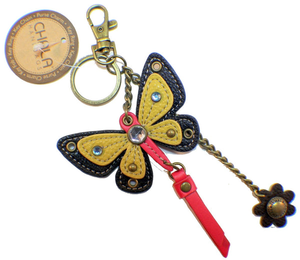 Chala Yellow Spring Butterfly Key Chain Purse Leather Bag Fob Charm New