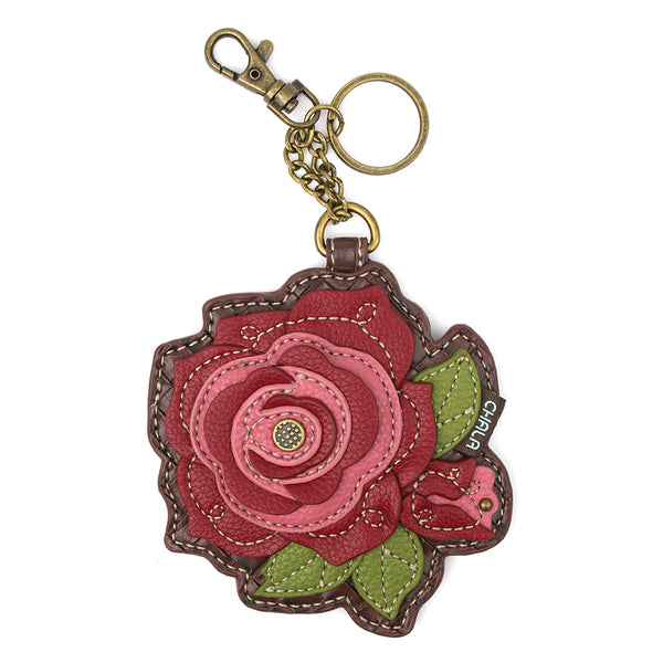 Chala Decorative Purse Charm, Key fob, Coin Purse - Red Rose