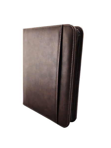 MSP Universal Zippered Padfolio/Professional Organizer for up to 8" Tablet Holder, 5 Cards & I.D Slots in Rich Brown PU Leather (105-Brown)