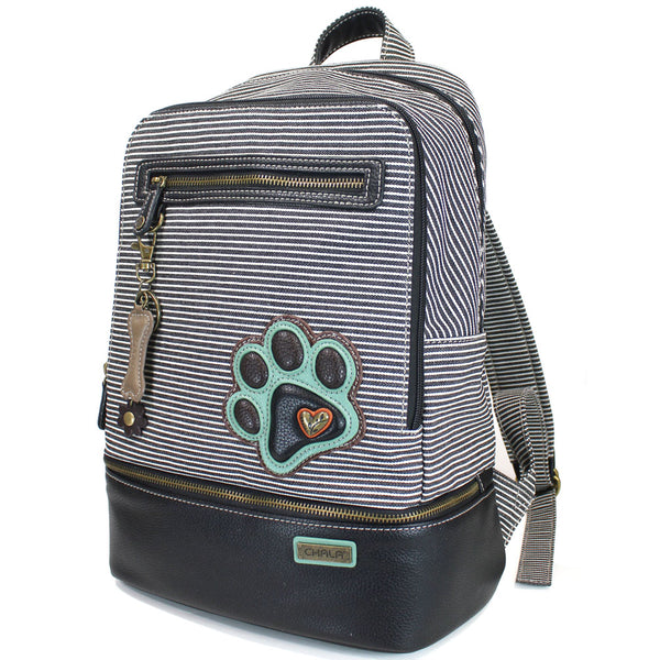 Chala Deluxe Striped Backpack Style Purse with detachable Key Fob Charm (Teal Paw)