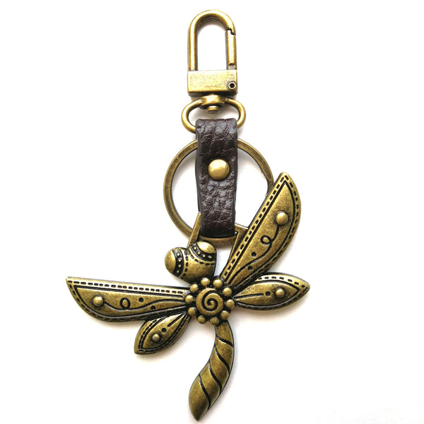 Chala Bronze Mini Metal Purse Charm, Key Fob, Animal Keychain - M605 Dragonfly