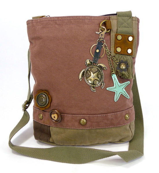 Chala Patch Crossbody Messenger Bag (6 colors option) + Detachable Metal Turtle-1 Keychain - Animal-Bags.com